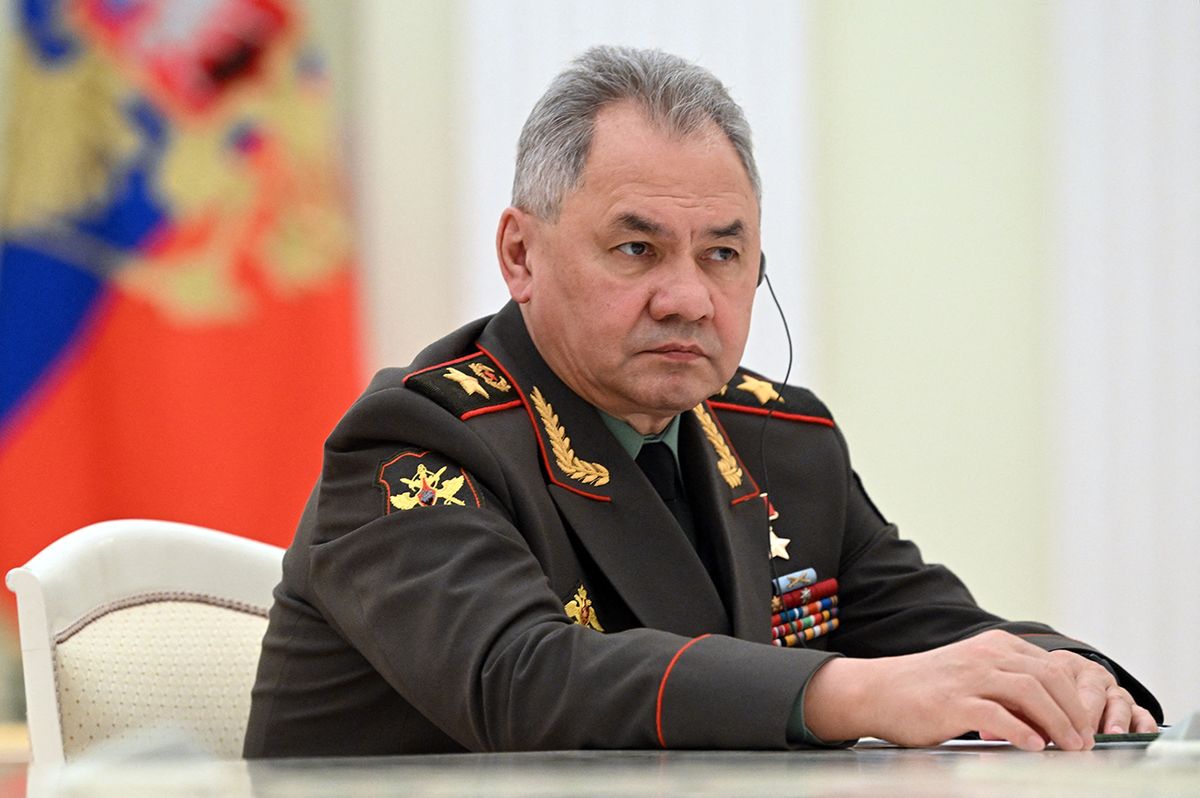 Russian Defence Minister Sergei Shoigu attends a meeting of Russian President and Chinese Defence Minister at the Kremlin in Moscow on April 16, 2023. (Photo by Pavel BEDNYAKOV / SPUTNIK / AFP)