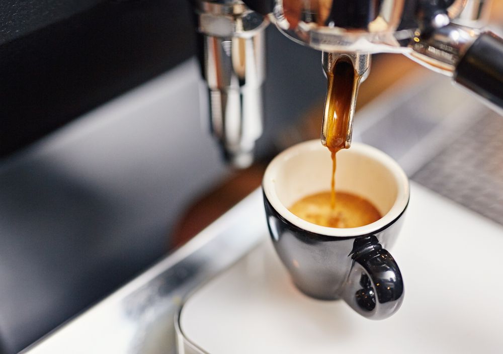 Professional,Espresso,Machine,Pouring,Strong,Looking,Fresh,Coffee,Into,A