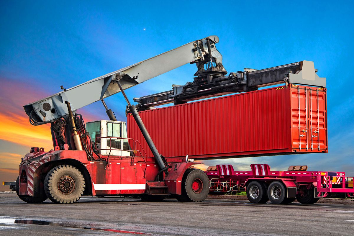 Industrial,Logistics,Containers,Shipping,And,Forklift,Handling,Container,Box,Loading