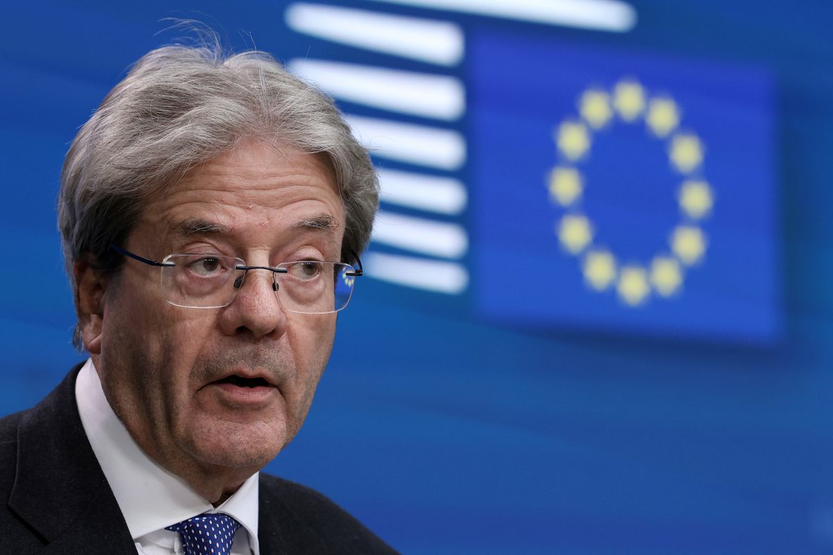 Paolo Gentiloni, economy commissioner of the European Union (EU), at a news conference following a Eurogroup meeting at the European Council headquarters in Brussels, Belgium, on Monday, March 13, 2023. EU finance ministers will emphasize the role governments have in reining in consumer price increases alongside the bloc's central bank, Eurogroup President Paschal Donohoe said. 