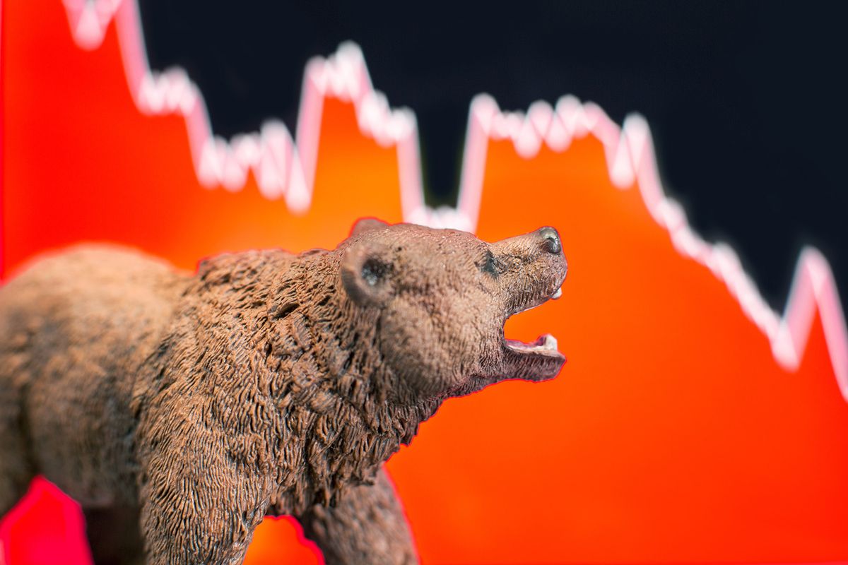 Price crash and bear market
Bearish scenario in stock market with bear figure in front of red price drop chart.