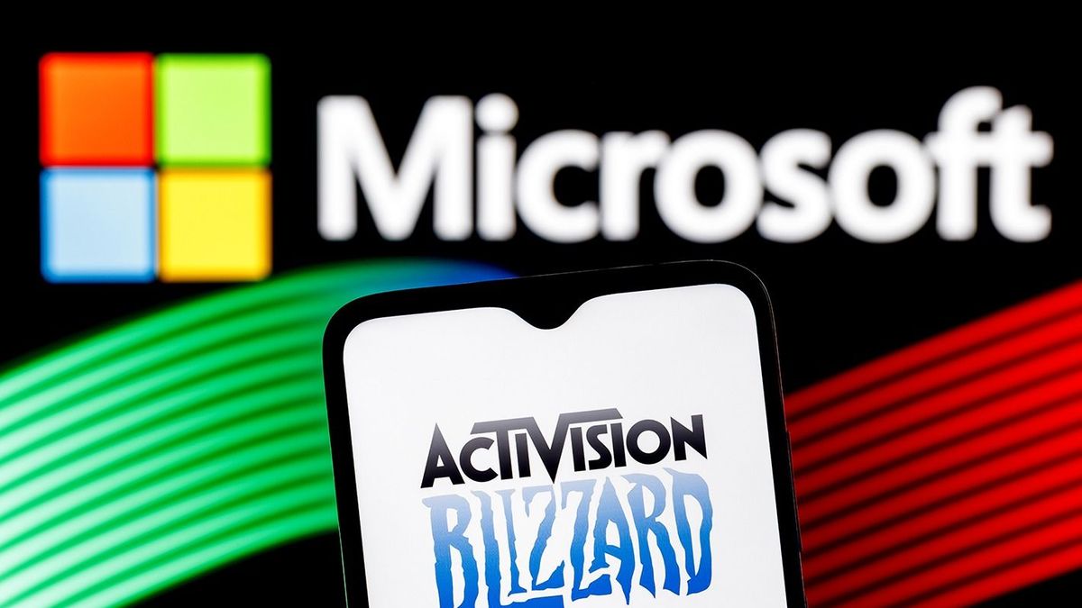 Kazan,,Russia,-,Jan,18,,2022:,Activision,Blizzard,Logo,On
Kazan, Russia - Jan 18, 2022: Activision Blizzard logo on smartphone screen against  background of Microsoft logo. Microsoft announced buying of video game publisher Activision Blizzard.