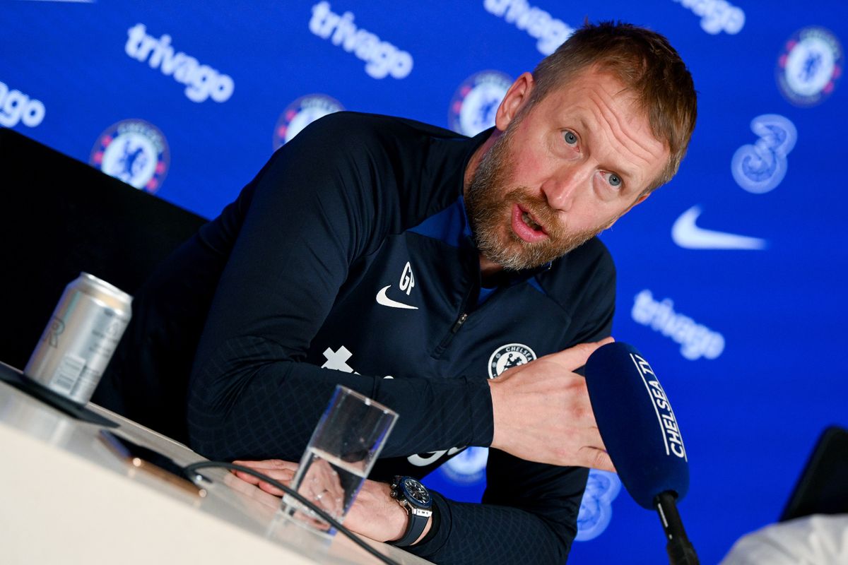 COBHAM, ENGLAND - MARCH 17: Graham Potter of Chelsea during a press conference at Chelsea Training Ground on March 17, 2023 in Cobham, England.