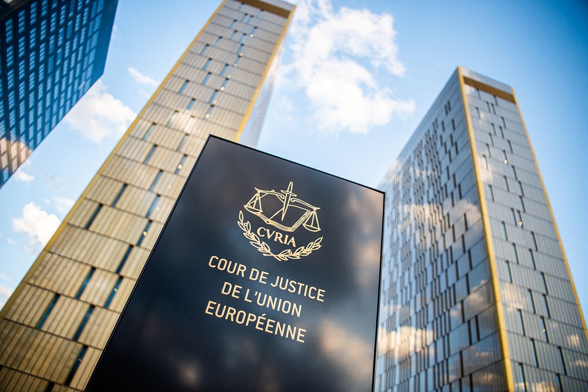 ECJ Luxembourg
15 June 2019, Luxembourg, Luxemburg: The picture shows a sign in front of the office towers of the European Court of Justice with the inscription "Cour de Justice de l'union Européene" in the Europaviertel on the Kirchberg. Photo: Arne Immanuel Bänsch/dpa (Photo by Arne Immanuel Bänsch / DPA / dpa Picture-Alliance via AFP)