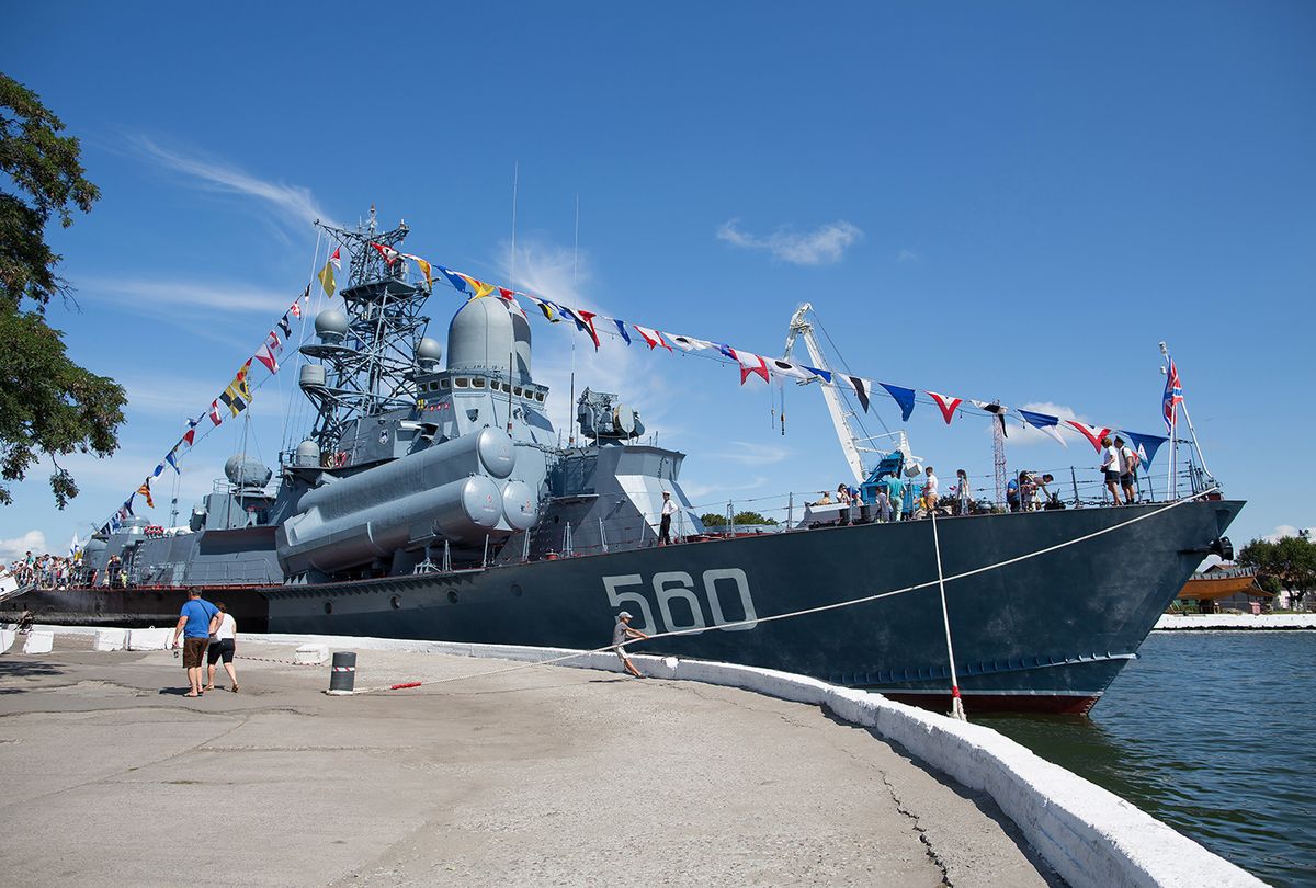 The Baltic Fleet On Russia Navy Day At Baltiysk Kaliningrad
Visitors stand aboard the Zyb 560 fast attack guided missile Baltic Fleet warship during Russian Navy day at the Vistula lagoon in Baltiysk, Russia, on Sunday, July 31, 2016. Amid Russia's recent rearmament, the Kaliningrad region has increasingly returned to its Soviet-era role as a garrison on the strategic Baltic Sea coast. Photographer: Andrey Rudakov/Bloomberg via Getty Images