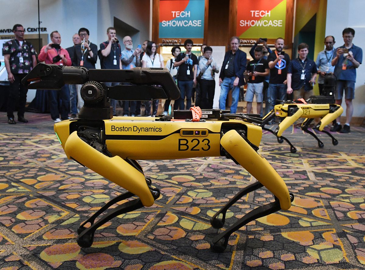 Amazon conference on robotics, artificial intelligence
Robotic dogs called Spot and built by Boston Dynamics are demonstrated during the Amazon Re:MARS conference on robotics and artificial intelligence at the Aria Hotel in Las Vegas, Nevada on June 4, 2019. (Photo by Mark RALSTON / AFP)
US-IT-LIFESTYLE-AMAZON-INTERNET-TECHNOLOGY-ECONOMY-COMPUTERS