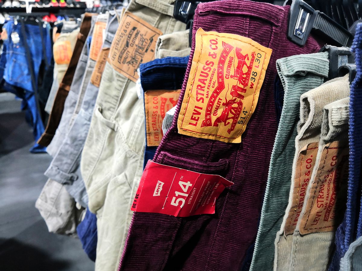 Selangor,,Malaysia,-,August,2020,:,Closeup,Levi's,Jeans,Display Selangor, Malaysia - August 2020 : Closeup Levi's jeans display in outlet.Selective focus. Levi Strauss & Co.known worldwide for its Levi's brand of denim jeans. Founded in May 1853.