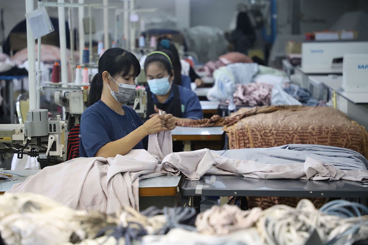 Workers are seen at the PASAYA home-decor textile manufacturing factory on Nov 15, 2022, in Ratchaburi province's Bang Phae district of Thailand, which has pledged to ensure good working conditions for employees. BANGKOK POST PHOTO/Varuth Hirunyatheb (Photo by Varuth Hirunyatheb / Bangkok Post / Bangkok Post via AFP)