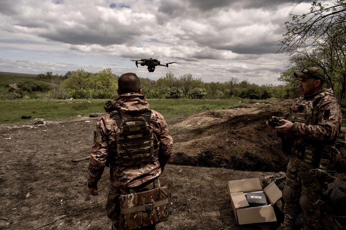 Intense war process of the Ukrainian army continue in the Donetsk region of Ukraine
DONETSK, UKRAINE - MAY 11: An Ukrainian soldier controls flying drone at training camp amid Russia-Ukraine war in Donetsk, Ukraine on May 11, 2023. The country's most intense clashes continue in Donetsk. Vincenzo Circosta / Anadolu Agency (Photo by Vincenzo Circosta / ANADOLU AGENCY / Anadolu Agency via AFP)
