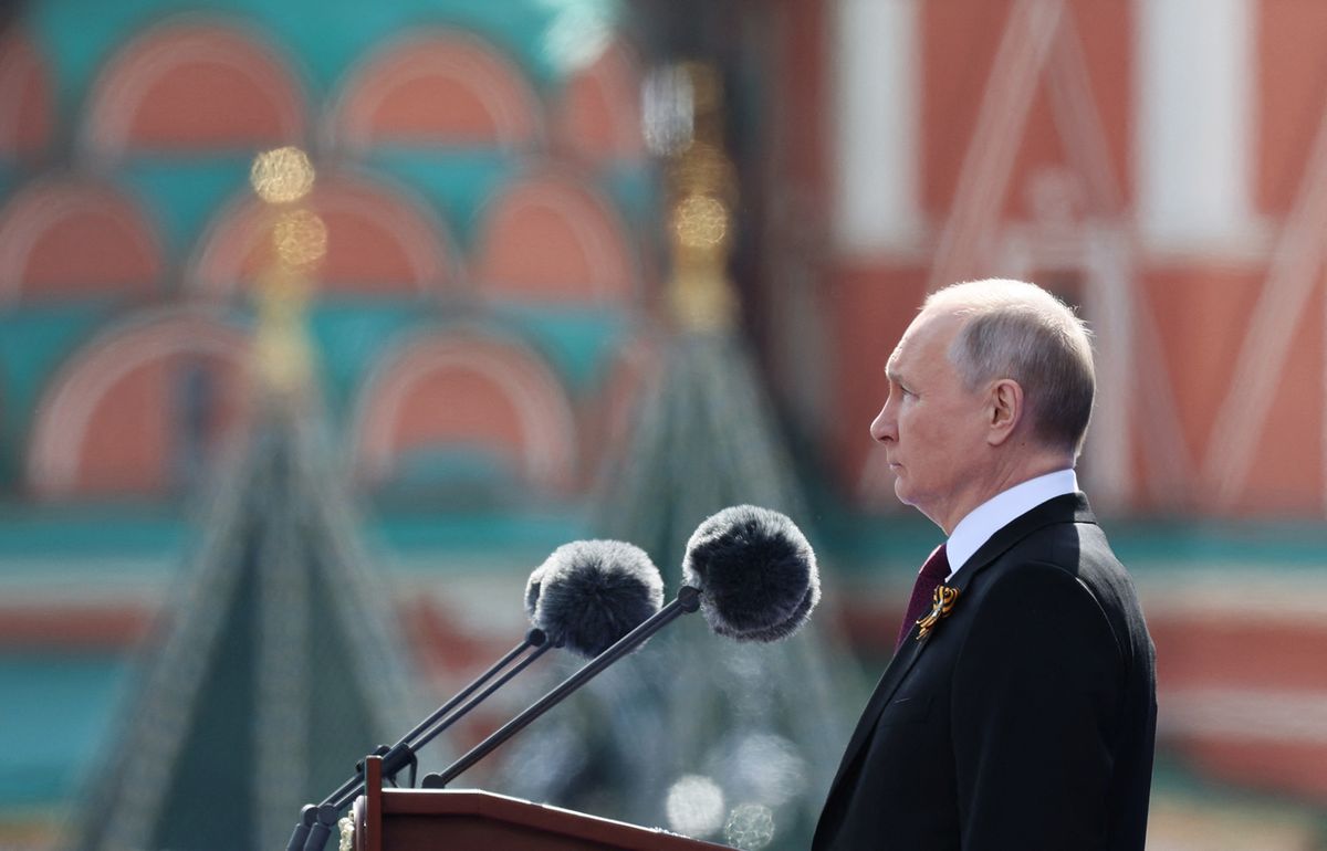 Russian President Vladimir Putin gives a speech during the Victory Day military parade at Red Square in central Moscow on May 9, 2023. - Russia celebrates the 78th anniversary of the victory over Nazi Germany during World War II. (Photo by Gavriil GRIGOROV / SPUTNIK / AFP)