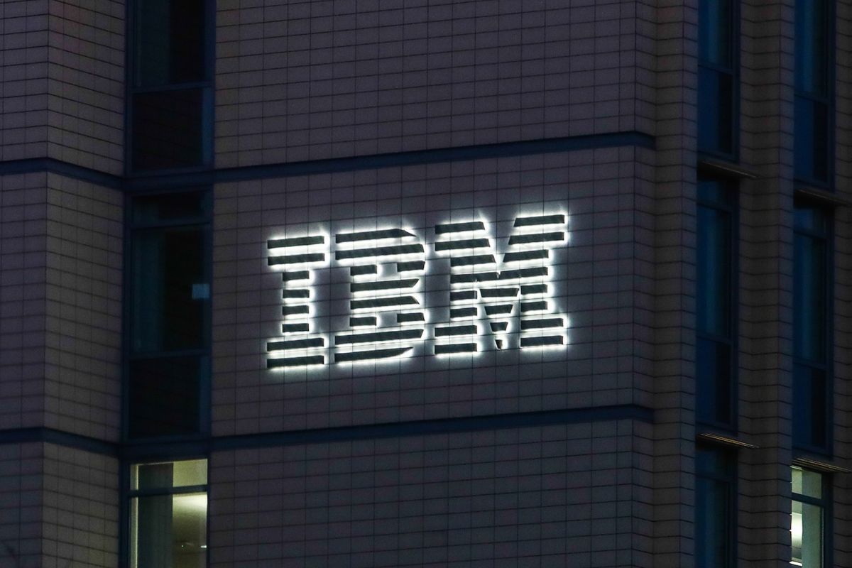 IBM logo is seen on the office building in Krakow, Poland on December 1, 2020. 