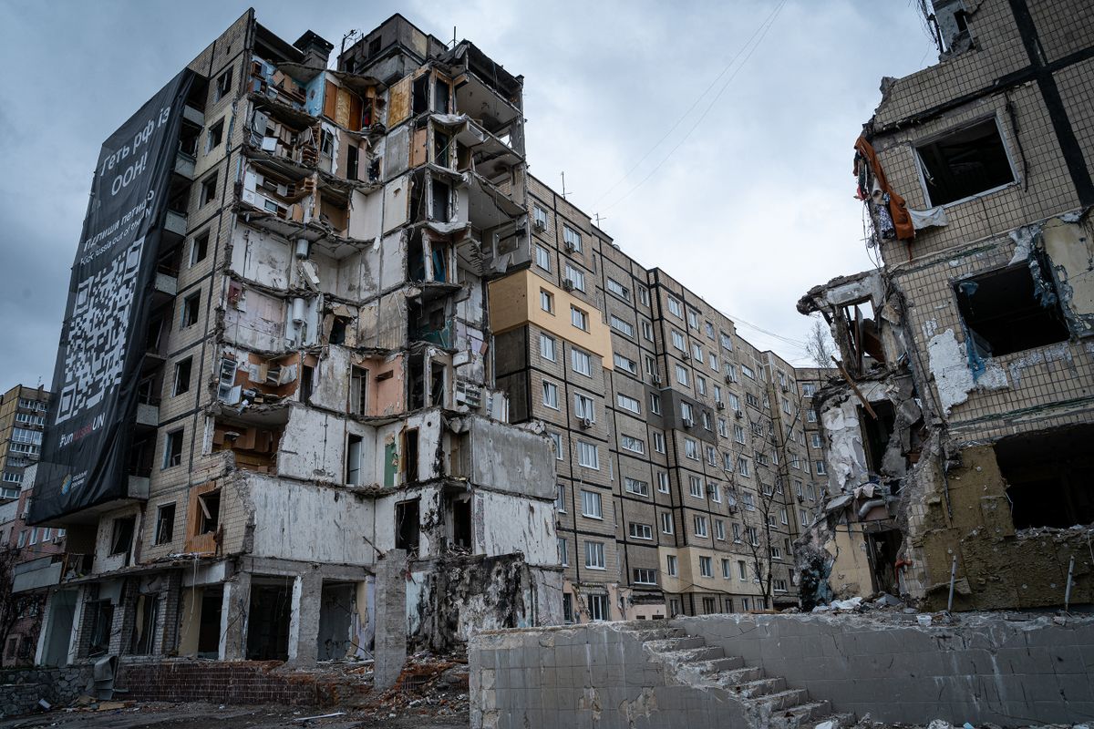 DNIPROPETROVSK OBLAST, UKRAINE, MARCH 30: A view of a residential building destroyed by a Russian rocket attack, in Dnipro, Ukraine, March 30 2023. The attack, perpetrated on 14 January 2023, left a casualty rate of 46 people dead (including 6 children) and 80 injured. Ignacio Marin / Anadolu Agency 