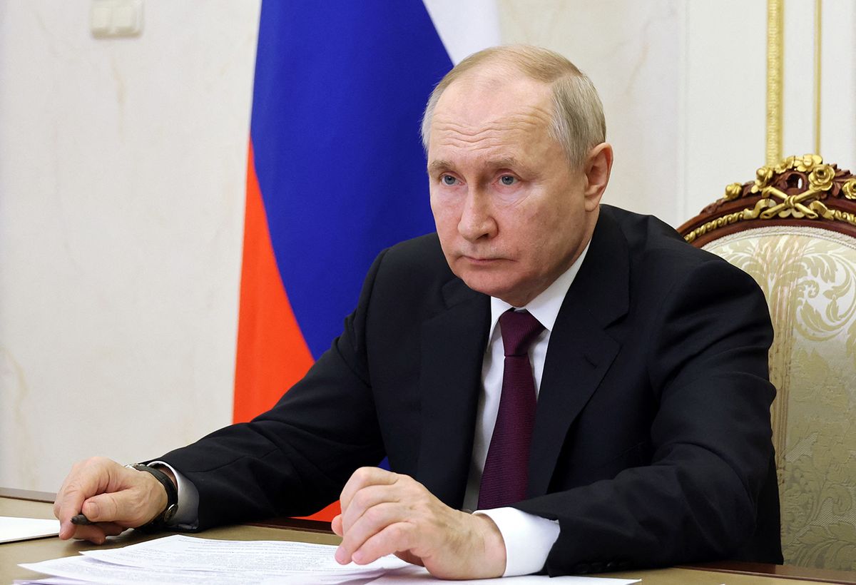 RUSSIA-POLITICS-GOVERNMENT-PUTIN
Russian President Vladimir Putin chairs a meeting with members of the government via a video link at the Kremlin in Moscow on May 17, 2023. (Photo by Mikhail KLIMENTYEV / SPUTNIK / AFP)