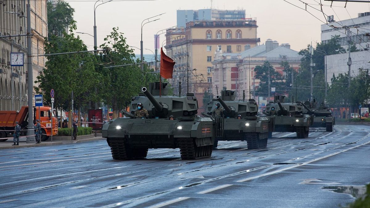 Moscow,,Russia,-,18.06.2020,Victory,Day,Parade,Rehearsal.,Russian,Army
Moscow, Russia - 18.06.2020 Victory Day Parade rehearsal. Russian army T-14 Armata main battle tank at Sadovya Street (Garden Ring) in a column of tanks