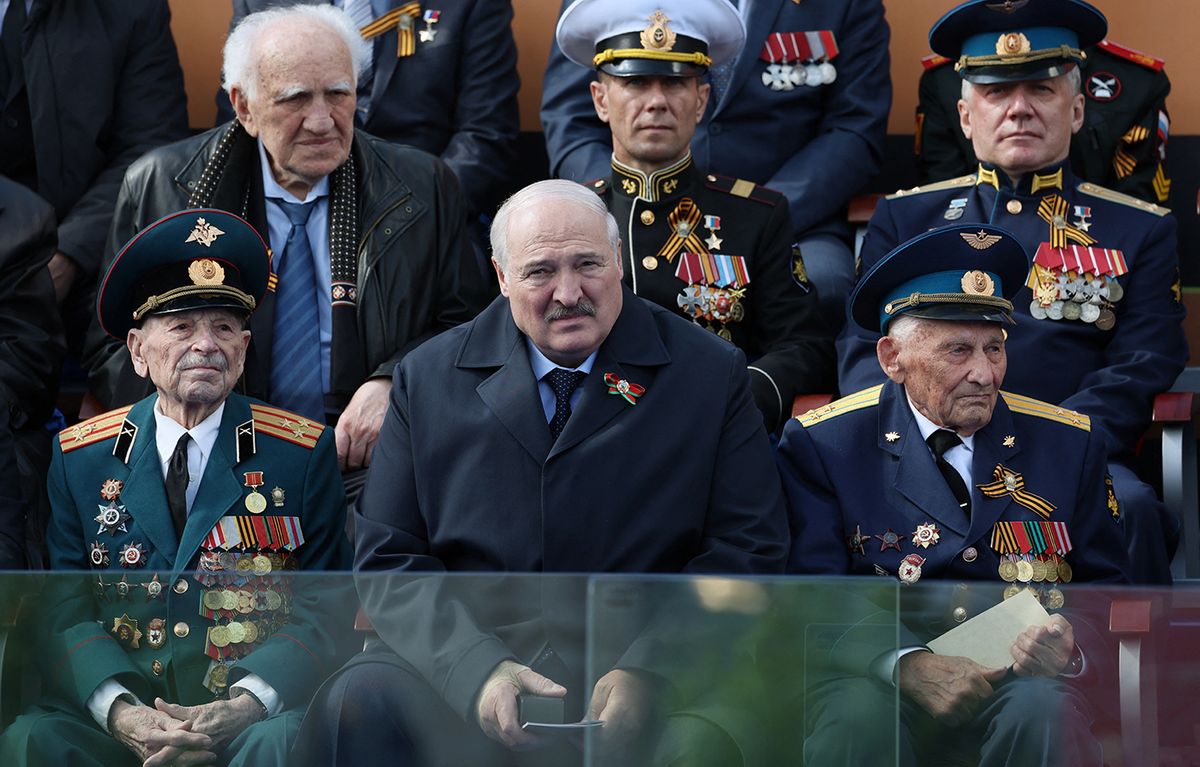 Belarus' President Alexander Lukashenko attends the Victory Day military parade at Red Square in central Moscow on May 9, 2023. Russia celebrates the 78th anniversary of the victory over Nazi Germany during World War II. (Photo by Gavriil GRIGOROV / SPUTNIK / AFP)