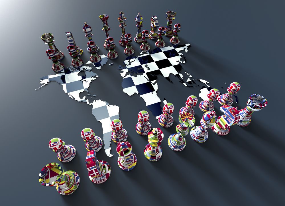 Symbol,Of,Geopolitics,,Chess,Board,Out,Of,The,World,Map