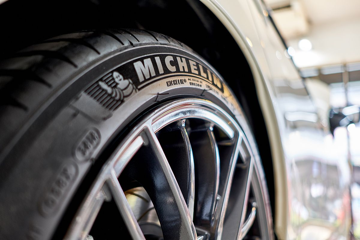 Bangkok,,Thailand,-,January,31,,2019:,Michelin,Tyres,Of,Audi.
BANGKOK, THAILAND - JANUARY 31, 2019: Michelin tyres of Audi. High performance all season tires design for modern sports car both highway & track combining safety, stability, handling and grip,