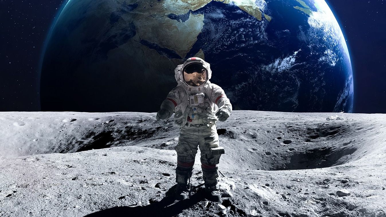 Brave,Astronaut,At,The,Spacewalk,On,The,Moon.,This,Image