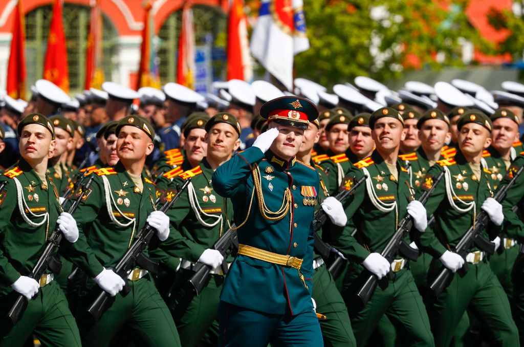 Victory Day parade in Moscow
epa10616755 Russian servicemen march during a Victory Day military parade on Red Square in Moscow, Russia, 09 May 2023. Russia marks the 78th anniversary of the victory in World War II over Nazi Germany and its allies. The Soviet Union lost 27 million people in the war.  EPA/STRINGER