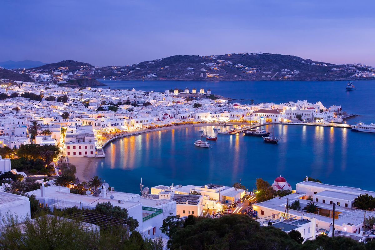 Mykonos,Port,With,Boats,At,Evening,,Cyclades,Islands,,Greeces