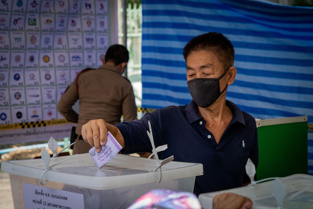 General Elections in Bangkok
BANGKOK, THAILAND - MAY 14: People vote at a polling station during general elections in Bangkok, Thailand on May 14, 2023. Matt Hunt / Anadolu Agency (Photo by Matt Hunt / ANADOLU AGENCY / Anadolu Agency via AFP)