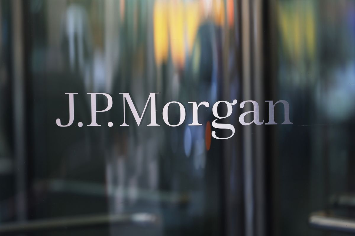 NEW YORK, NEW YORK - MAY 26: The JPMorgan Chase logo is seen at their headquarters building on May 26, 2023 in New York City. JPMorgan Chase chief executive Jamie Dimon is set to be deposed under oath for two civil lawsuits that claim that the bank ignored warnings that Jeffrey Epstein was trafficking teenage girls for sex while profiting from his relationship with him. The lawsuits were filed in federal court late last year by lawyers representing Epstein's victims and the other by the government of the U.S. Virgin Islands. Epstein died by suicide three years ago while in federal custody on sex trafficking charges. The bank states that he was dropped as a client decades ago.  