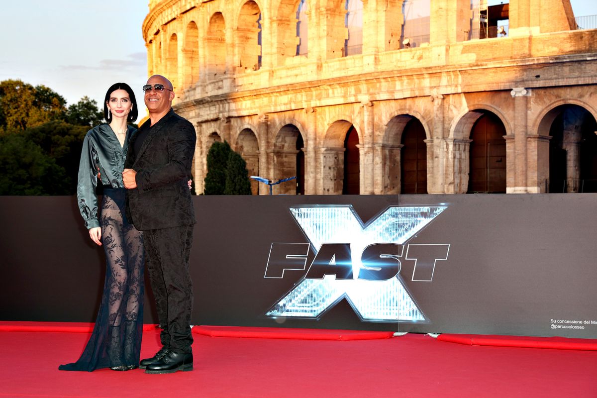 ROME, ITALY - MAY 12: Vin Diesel and Meadow Walker attend the "Fast X" Premiere at Colosseo on May 12, 2023 in Rome, Italy. 