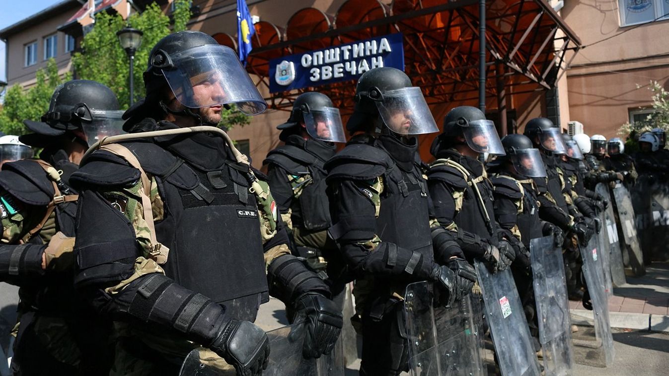 Protests in the South of KosovoProtests in the South of Kosovo
MITROVICA, KOSOVO - MAY 29: Serbian protestors take action against the new mayor of Albania as special units of the Kosovo police protect the municipality building in Mitrovica, Kosovo on May 29, 2023. Erkin Keci / Anadolu Agency (Photo by Erkin Keci / ANADOLU AGENCY / Anadolu Agency via AFP)