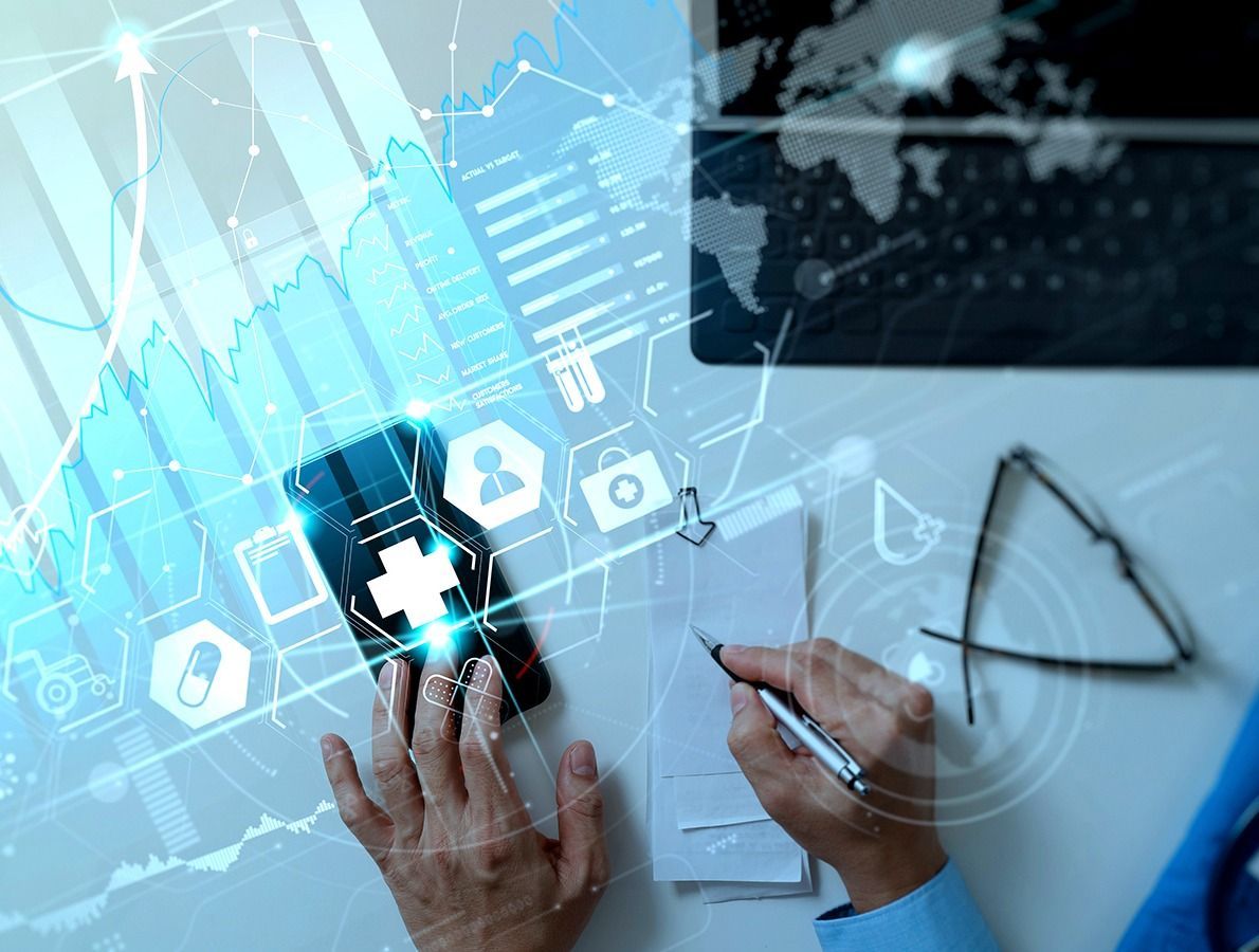 Healthcare,And,Medical,Business,Vitual,Graph,Data,And,Growth,With
Healthcare and Medical business vitual graph data and growth with Medical examination and doctor analyzing medical report network connection on smartphone. 
