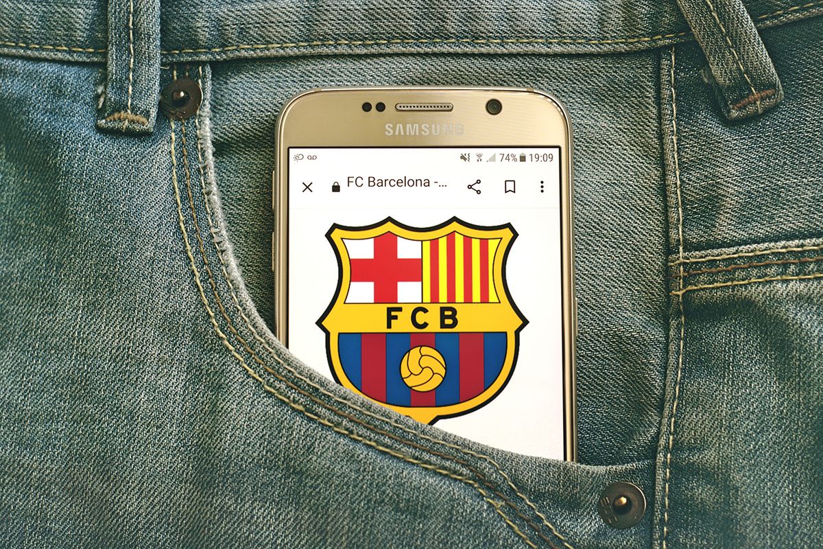 Warrington, cheshire UK - february 25 2023: FC Barcelona logo on smartphone.