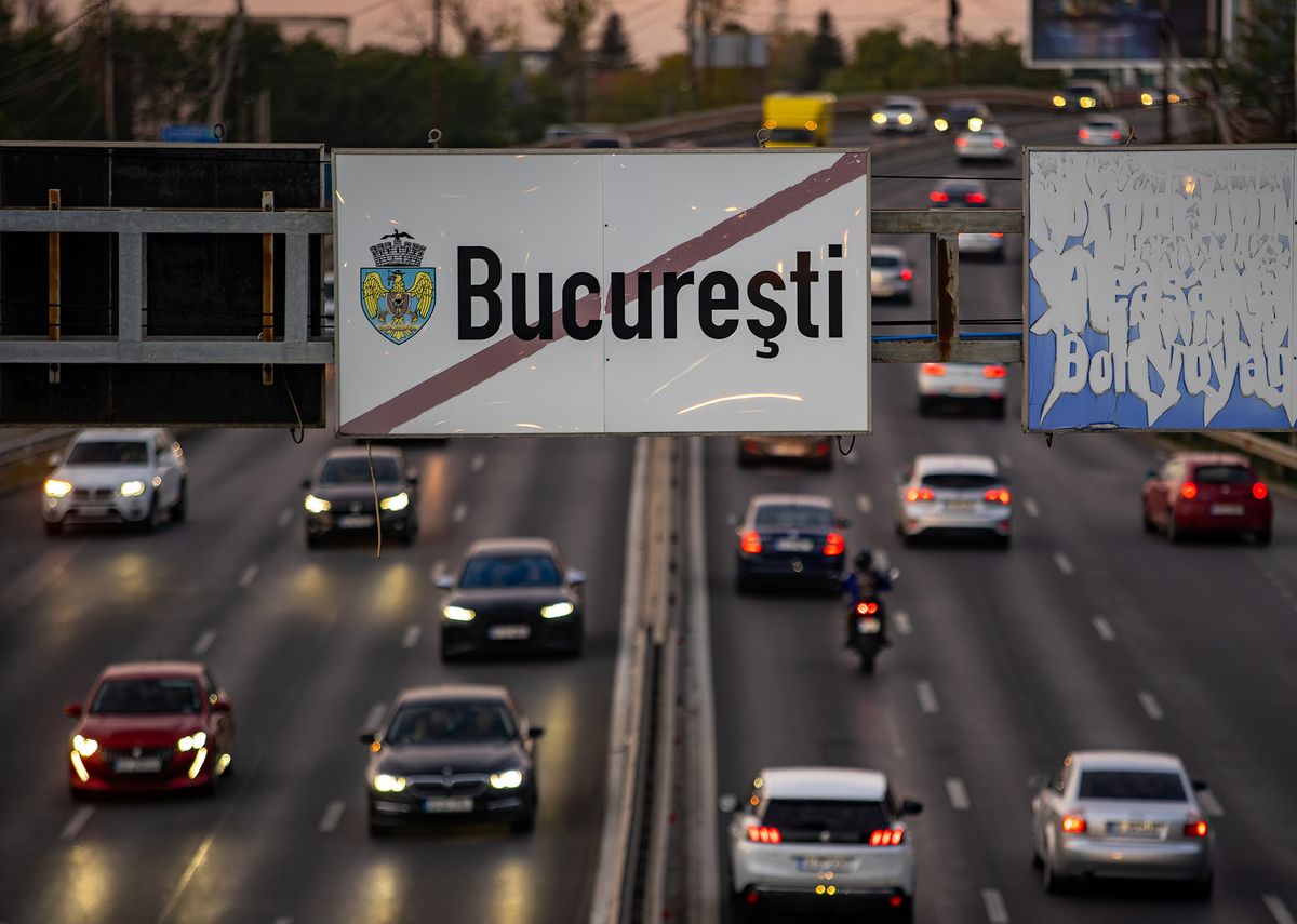 Bucharest,,Romania,-,October,07,,2022:,Bucharest,Exit,Sign,Behind