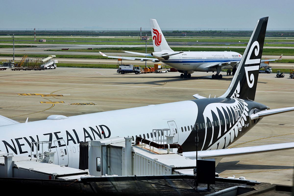 ?shanghai,,China/august,13,,2019?a,Airplane,Of,New,Zealand,Airlines,Staying‍Shanghai, China/August 13, 2019：A airplane    of New Zealand airlines staying at Pudong airport.