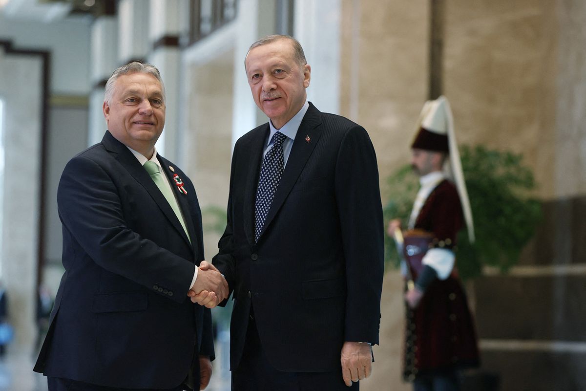 Extraordinary Summit of the Heads of State of the Organization of Turkic States in Ankara
ANKARA, TURKIYE - MARCH 16: (----EDITORIAL USE ONLY – MANDATORY CREDIT - 'TURKISH PRESIDENCY / MURAT CETINMUHURDAR / HANDOUT' - NO MARKETING NO ADVERTISING CAMPAIGNS - DISTRIBUTED AS A SERVICE TO CLIENTS----) Turkish President Recep Tayyip Erdogan (R) and Hungarian Prime Minister Viktor Orban (L) attend the Extraordinary Summit of the Heads of State of the Organization of Turkic States in Ankara, Turkiye on March 16, 2023. Turkish Presidency / Handout / Anadolu Agency (Photo by Turkish Presidency / Handout / ANADOLU AGENCY / Anadolu Agency via AFP)
Extraordinary Summit of the Heads of State of the Organization o