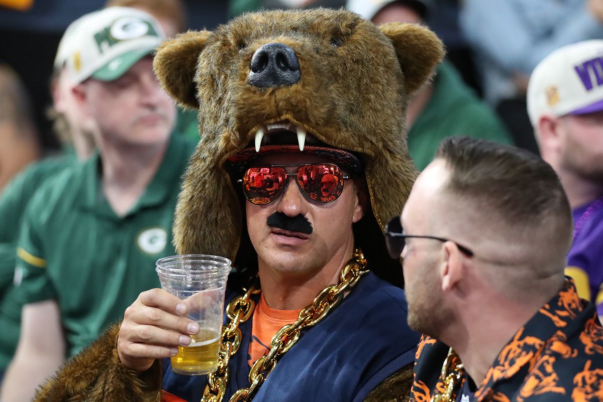 NFL: APR 27 2023 Draft
KANSAS CITY, MO - APRIL 27: A Chicago Bears fan with a beer, bear hat and Ditka mustache in the first round of the NFL Draft on April 27, 2023 at Union Station in Kansas City, MO. (Photo by Scott Winters/Icon Sportswire via Getty Images)
