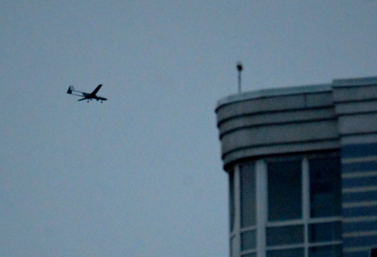 Ukrainian air defence fires at a drone over Kyiv on May 4, 2023. - The Ukrainian air force said it downed its own drone that lost control over Kyiv on Thursday, after a series of explosions shook the capital. "At about 8:00 pm (1700 GMT) a Bayraktar TB2 unmanned aerial device lost control during a scheduled flight in the Kyiv region... the target was destroyed!" the air force said, adding it was establishing the cause of a "likely" technical malfunction. (Photo by Sergei SUPINSKY / AFP) / “The erroneous mention[s] appearing in the metadata of this photo by Sergei SUPINSKY has been modified in AFP systems in the following manner: [drone] instead of [Russian drone]. Please immediately remove the erroneous mention[s] from all your online services and delete it (them) from your servers. If you have been authorized by AFP to distribute it (them) to third parties, please ensure that the same actions are carried out by them. Failure to promptly comply with these instructions will entail liability on your part for any continued or post notification usage. Therefore we thank you very much for all your attention and prompt action. We are sorry for the inconvenience this notification may cause and remain at your disposal for any further information you may require.”