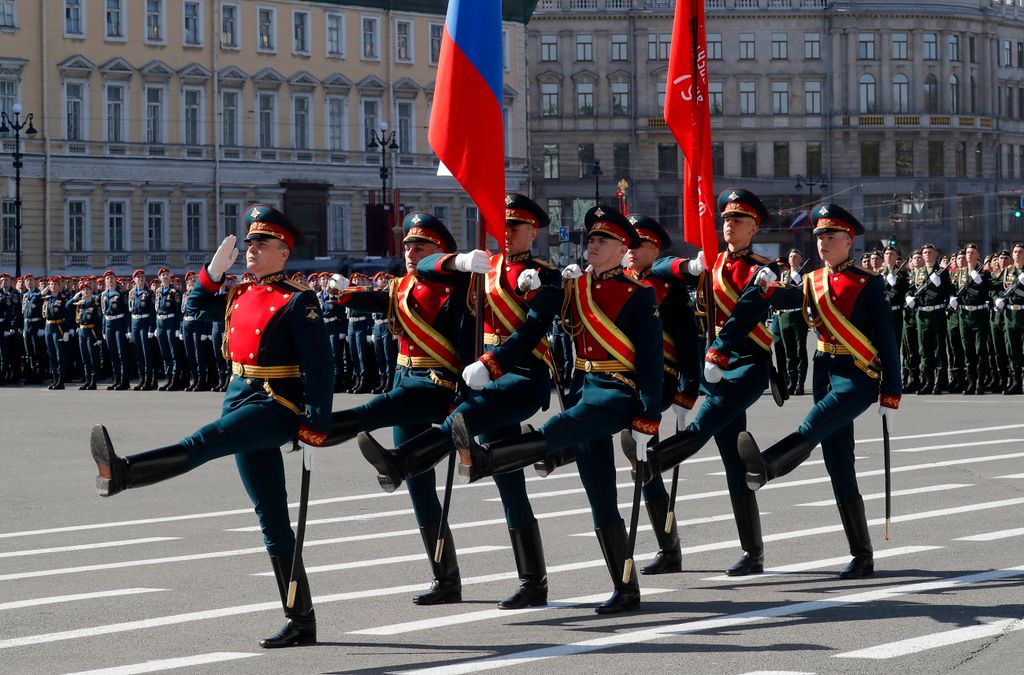 Victory Day in St. Petersburg
epa10616732 Russian military servicemen march during a military parade, marking the 78th anniversary of the Nazi's defeat, in St. Petersburg, Russia, 09 May 2023. Russia marks the 78th anniversary of the victory in World War II over Nazi Germany and its allies. The Soviet Union lost 27 million people in the war.  EPA/ANATOLY MALTSEV