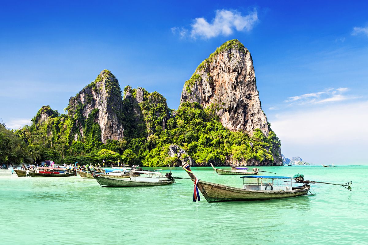 Longtale boats at the beautiful beach, Thailand