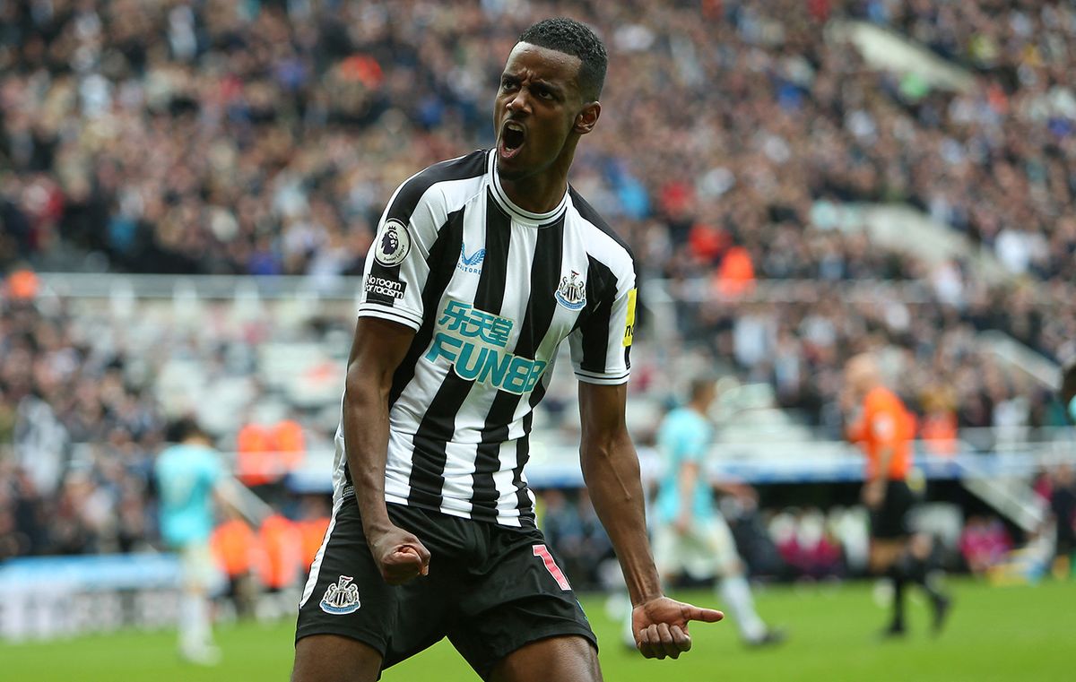 Newcastle United v Southampton FC - Premier LeagueSOCCER-ENGLAND-NEW-SOU/REPORT
Newcastle United's Alexander Isak celebrates Newcastle United's first goal Newcastle United's Alexander Isak celebrates Newcastle United's Callum Wilson's goal during the Premier League match between Newcastle United and Southampton at St. James's Park, Newcastle on Sunday 30th April 2023. (Photo by Michael Driver/MI News/NurPhoto) (Photo by MI News / NurPhoto / NurPhoto via AFP)