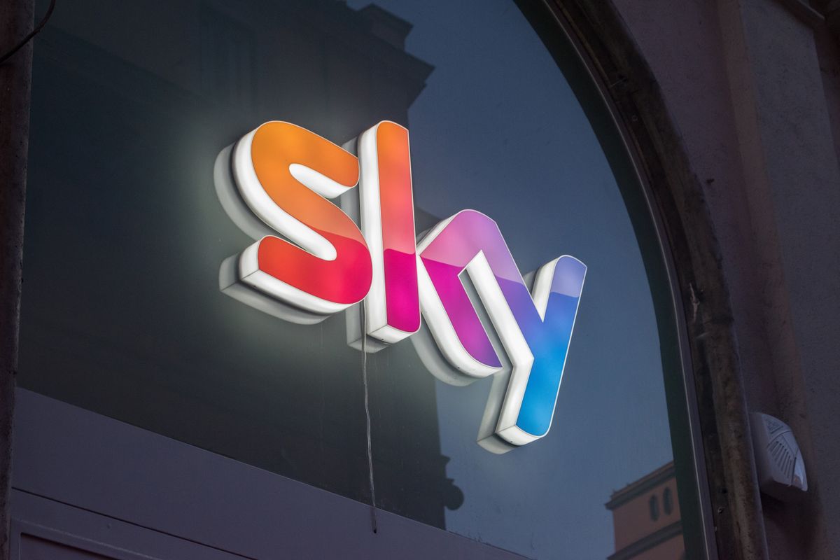 Rome, Italy - December 8, 2022: Logo and sign of Sky media company.