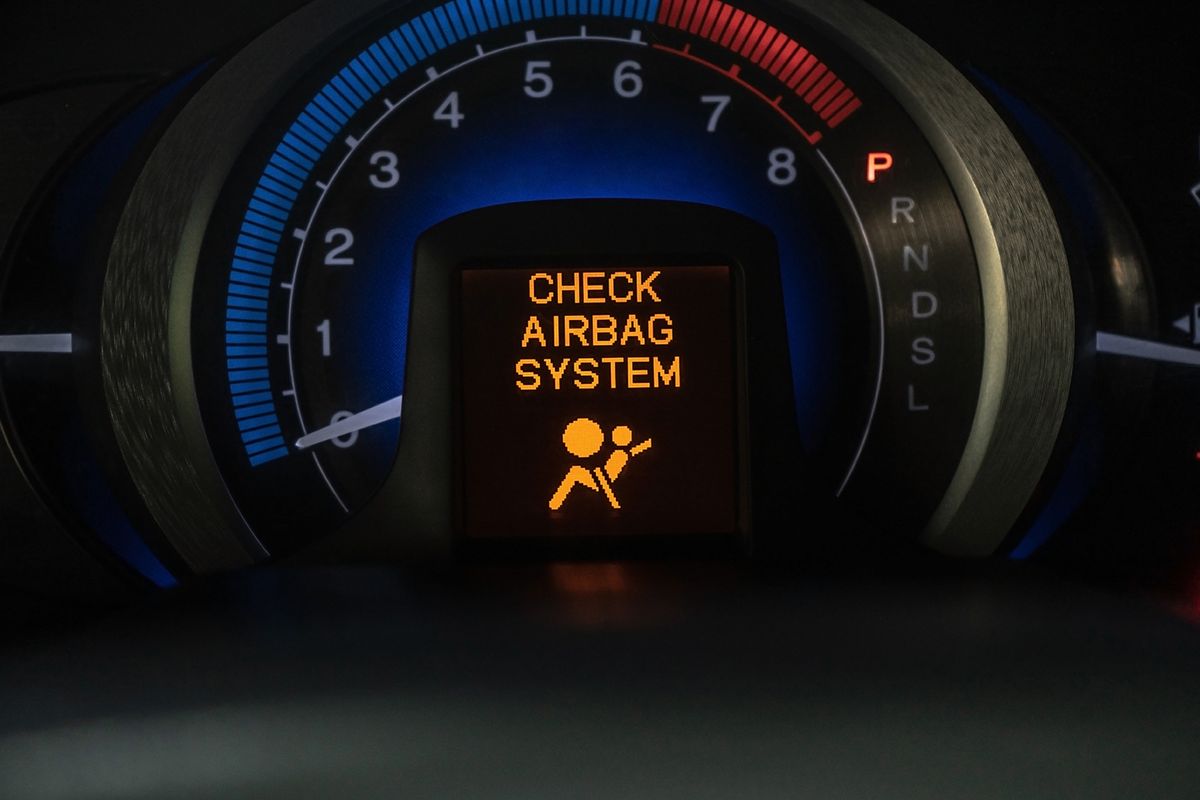 check airbag system warning icon on vehicle dashboard, car computer display