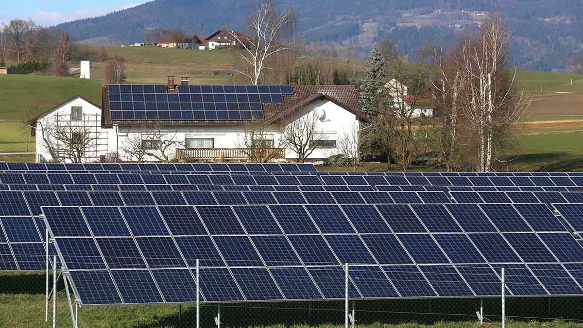 Novo mesto, Trebnje region, Croatia - February 23-th 2014: Solar park within a farm. Sustainable and independent electricity, thanks to solar energy.