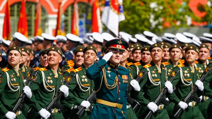 Victory Day parade in Moscow
epa10616755 Russian servicemen march during a Victory Day military parade on Red Square in Moscow, Russia, 09 May 2023. Russia marks the 78th anniversary of the victory in World War II over Nazi Germany and its allies. The Soviet Union lost 27 million people in the war.  EPA/STRINGER