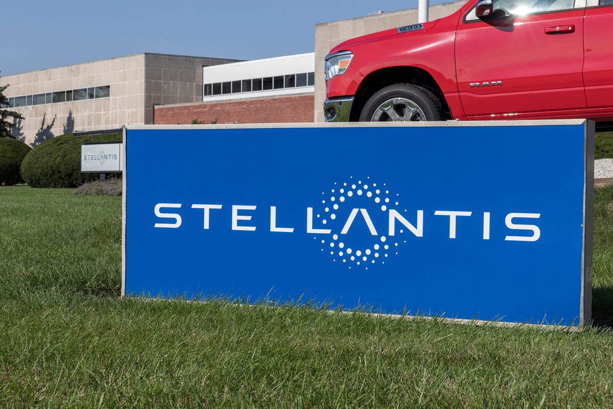 Kokomo - Circa September 2021: Stellantis logo at the transmission factory. The Stellantis subsidiaries of FCA are Chrysler, Dodge, Jeep, and Ram.