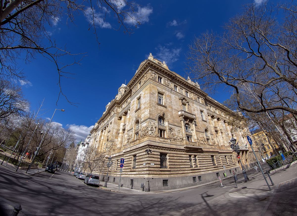 Budapest,,Hungary,-,March,22,,2020:,Building,Of,The,Hungarian Budapest, Hungary - March 22, 2020: Building of the Hungarian National Bank, is known as : MNB.