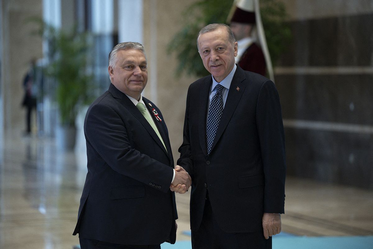 Extraordinary Summit of the Heads of State of the Organization of Turkic States in Ankara
Extraordinary Summit of the Heads of State of the Organization o
ANKARA, TURKIYE - MARCH 16: Turkish President Recep Tayyip Erdogan (R) meets with Hungarian Prime Minister Viktor Orban (L) prior to the Extraordinary Summit of the Heads of State of the Organization of Turkic States in Ankara, Turkiye on March 16, 2023. Emin Sansar / Anadolu Agency (Photo by Emin Sansar / ANADOLU AGENCY / Anadolu Agency via AFP)