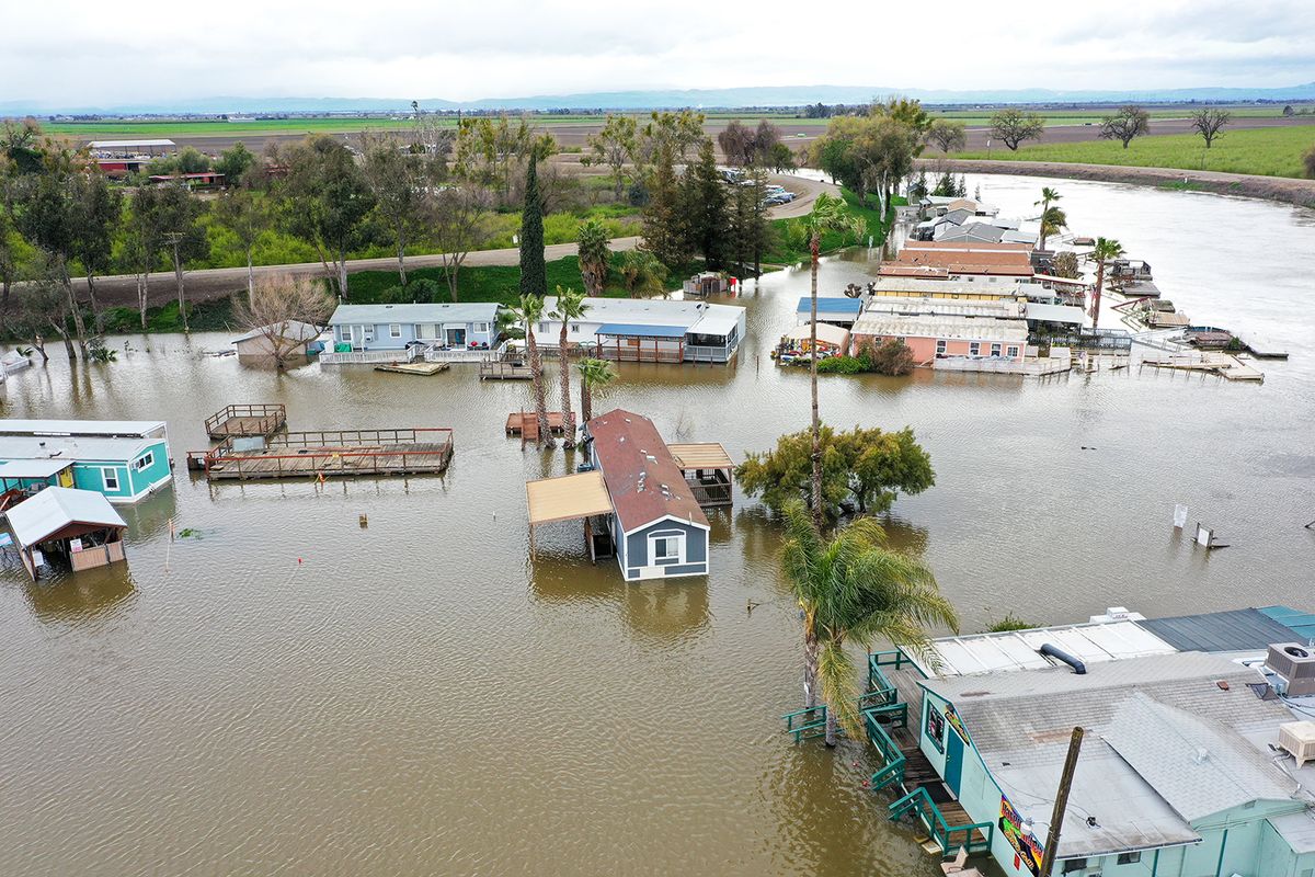 Atmospheric river: Flooding in San Joaquin County of California
CALIFORNIA, USA - MARCH 21: An aerial view shows homes under water after levee fails in Manteca of San Joaquin County in California, United States on March 21, 2023 as atmospheric river storms hit California, United States. Tayfun Coskun / Anadolu Agency (Photo by Tayfun Coskun / ANADOLU AGENCY / Anadolu Agency via AFP)