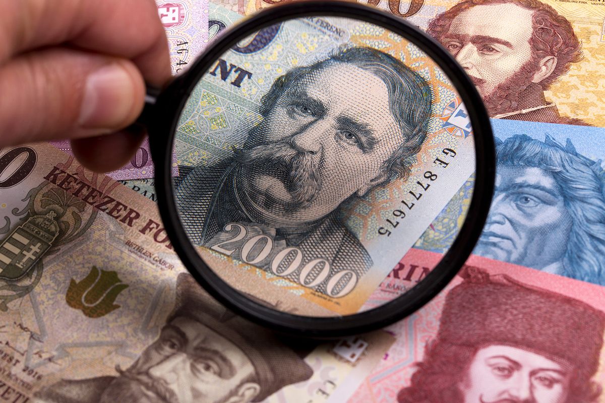 Hungarian,Forint,In,A,Magnifying,Glass,A,Business,Background