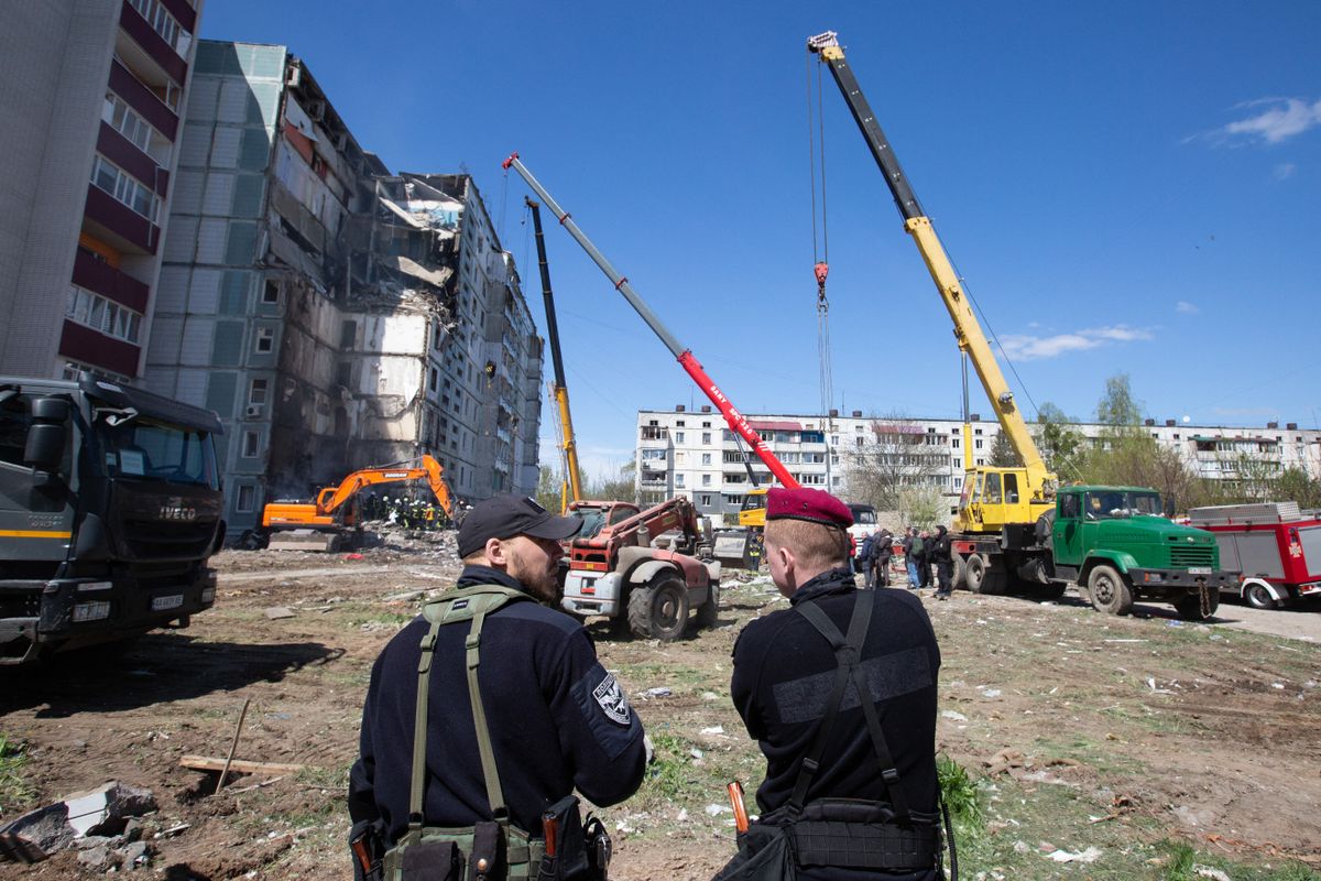 Russian missile attack hit residential building in the town of Uman, Ukraine