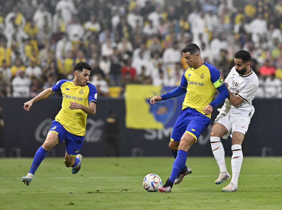 Al-Nassr v Al-Shabab - Saudi Pro LeagueRIYADH, SAUDI ARABIA - MAY 23: Cristiano Ronaldo (7) of Al-Nassr competes during the Saudi Pro League week 28 soccer match between Al-Nassr and Al-Shabab at Alawwal Park Stadium in Riyadh, Saudi Arabia on May 23, 2023. Mohammed Saad / Anadolu Agency (Photo by Mohammed Saad / ANADOLU AGENCY / Anadolu Agency via AFP)