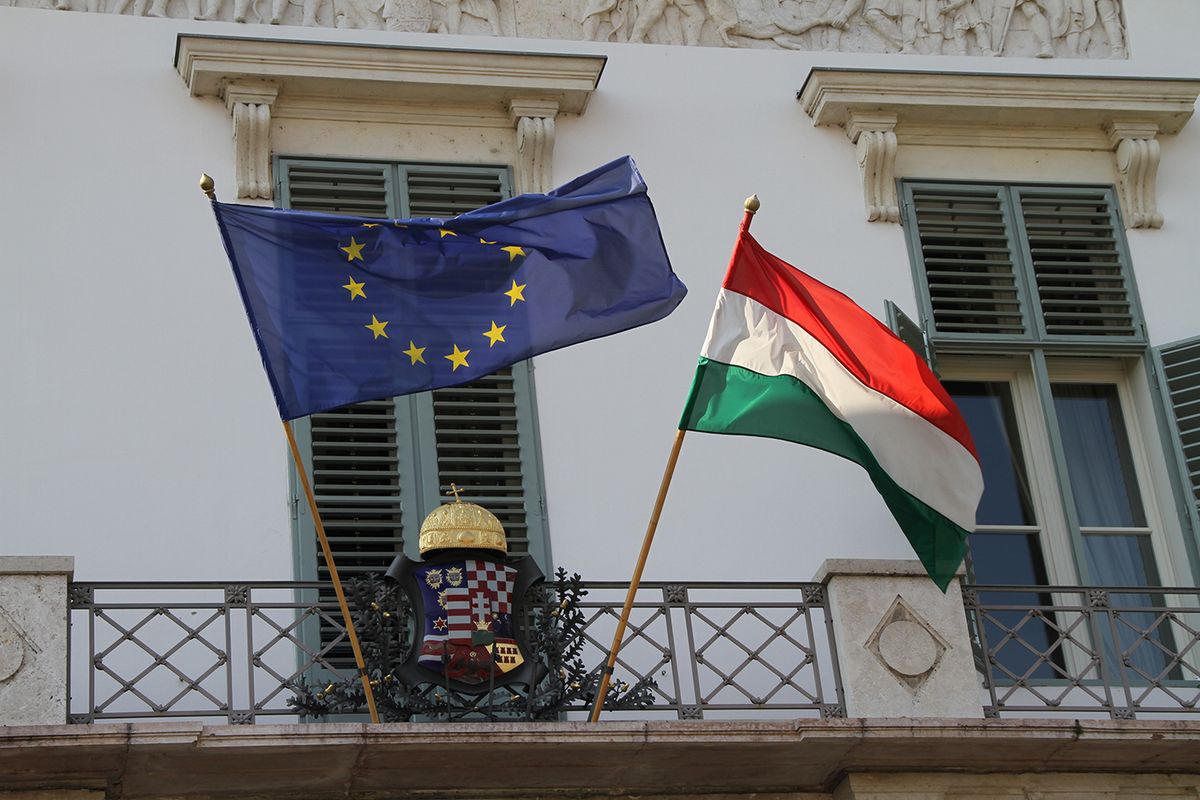 Budapest,/,Hungary,-,2010:,Flags,Of,European,Union,And